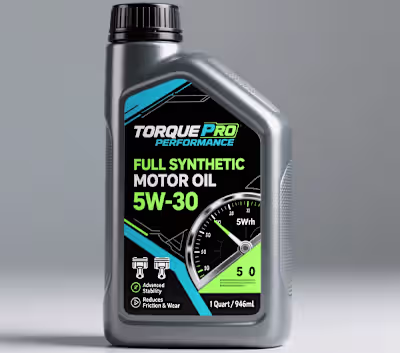 High-Performance Motor Oil Label A bold, industrial design t...