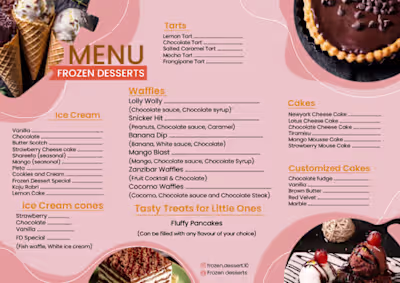 Menu Design Of A Dessert Shop