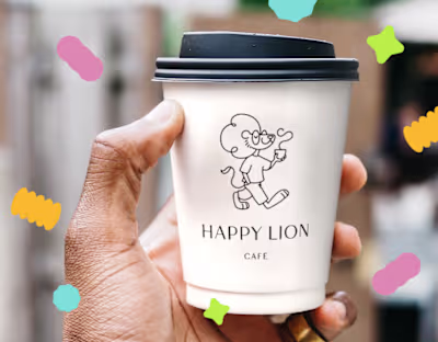 Happy Lion Cafe, branding and illustrations