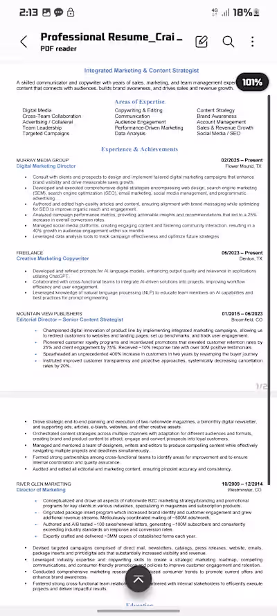 Hard work pays off! This resume helped my client finally lan...