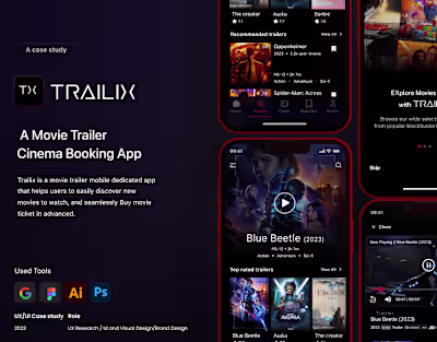 Trailix- Movie trailer booking app, UX case study