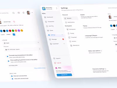 Prime Pay - Finance Dashboard Setting Page