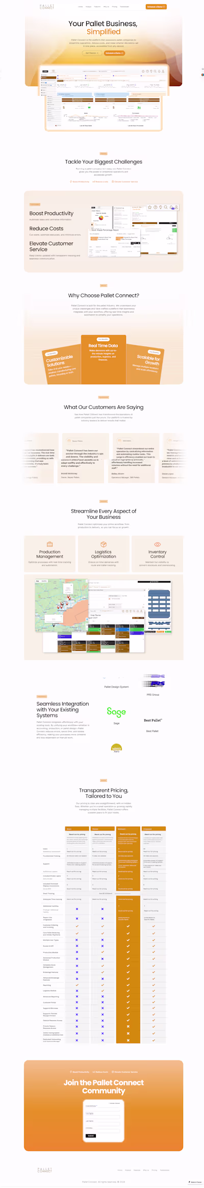 Pallet Connect ERP Landing Page Design
