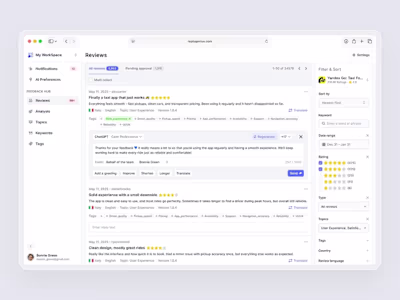 Reviews & Responses Review Dashboard