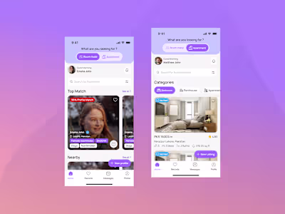 Room mate finder app ui