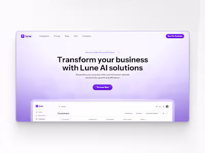 AI Dashboard Landing Page Design - Lune 