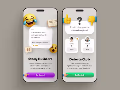 Playful Social Gaming UI: Story Builders & Debate Club