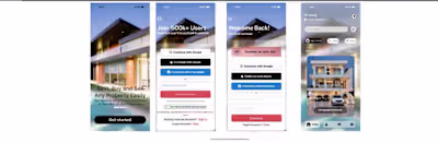 An onboarding screen for a real real estate mobile app. Clea...