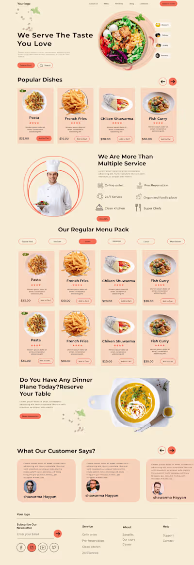  E- Commerce Menu website landing page :: Behance