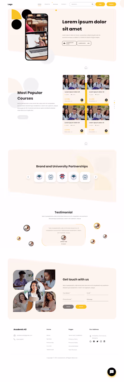 Education Website Home Screen