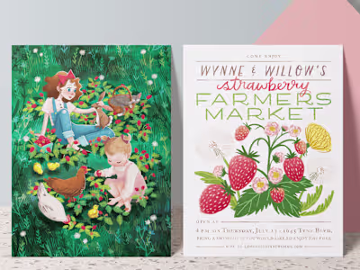 Kids Party Invitation: Picking Strawberries