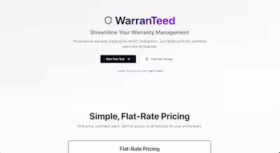 HVAC Warranty Registration Saas Product