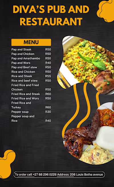 Local restaurant menu flyer