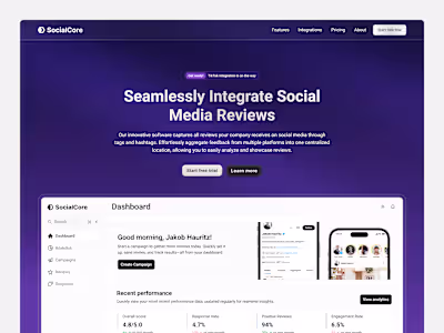 SocialCore: Multi-page Framer Website
