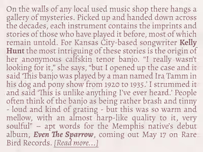 Artist Bio - Kelly Hunt - Even the Sparrow (2019)