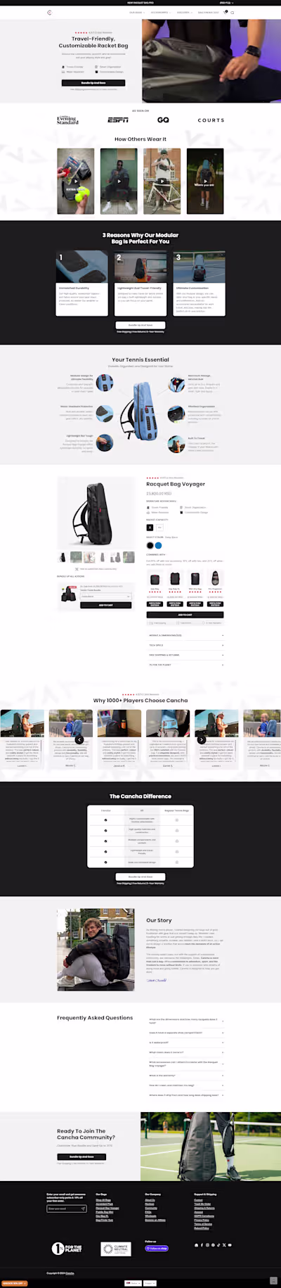 Cancha Bags Landing Page