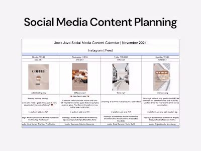 Social Media Content Calendar and Planning