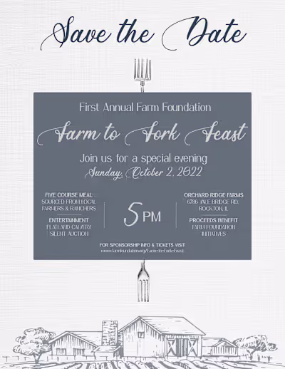 Mock invite and menu for farm-to-table event