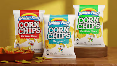 Golden Fluff Corn Chips Snack Packaging Design