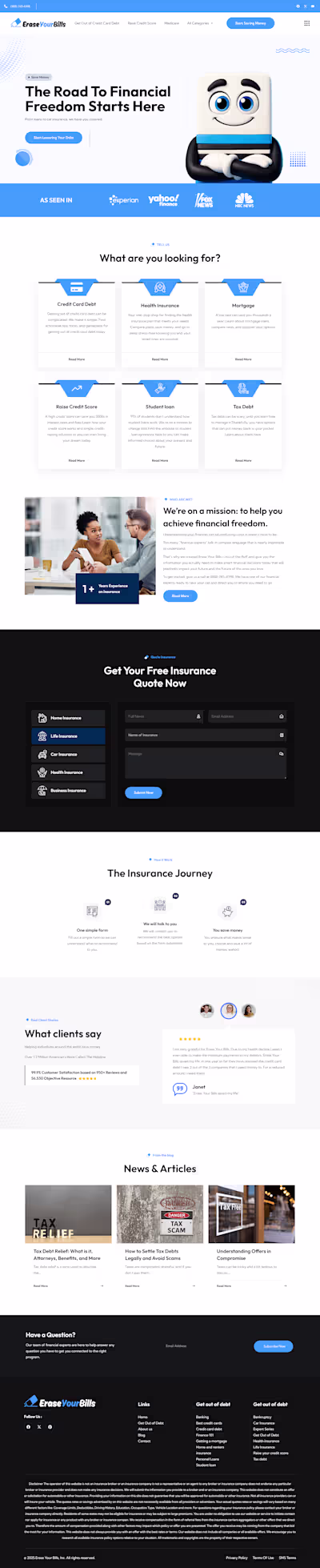 Erase Your Bills – Insurance Services Website Redesign