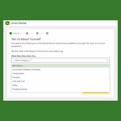 John Deere New Account Flow