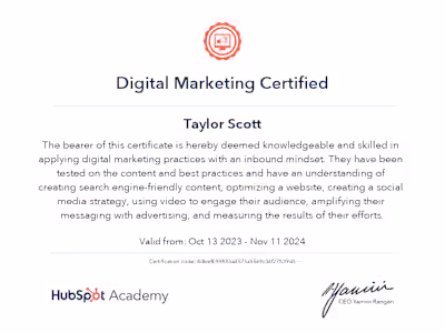 Hubspot Digital Marketing Certificate