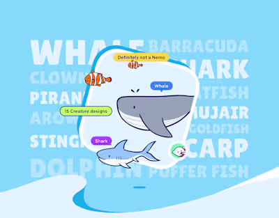 Cute Fishes, Whale and Dolphin Illustrations