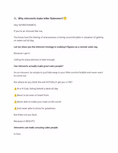 Text Email for Sales Rep course