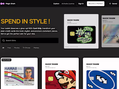 A multi page framer website for a credit card skin company