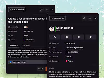 View task & view contact modal designs