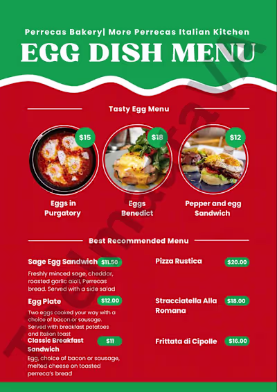 Mock Menu Design for EGG Dishes