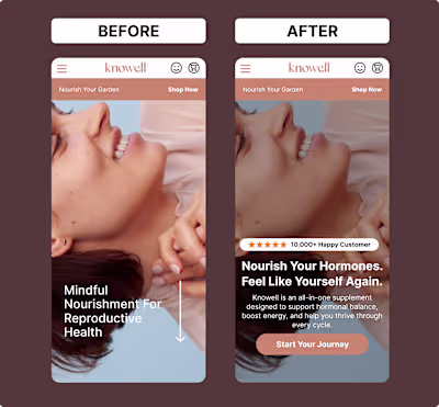 Hero section Before & After redesign for KNOWELL brand Clear...