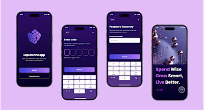 Mobile app onboarding screens. Some early morning sprints on...