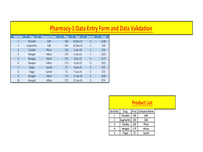 Created a Data Entry Form and did Data Validation for a Pharmacy