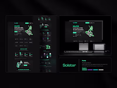 Solster’s website UI presents a bold, futuristic identity ta...