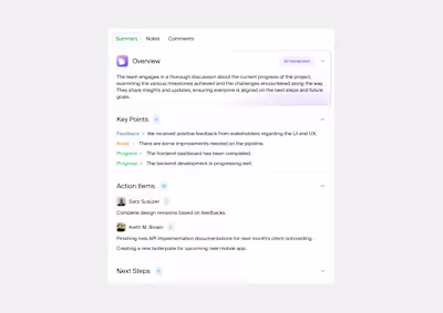 An AI-powered summary interface designed to turn long meetin...