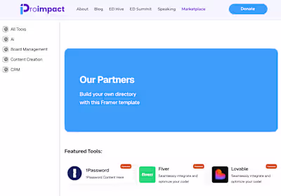 Proimpact nonprofit website and marketplace