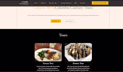 Webdesign and Webflow Development for Columbia Culinary Tours