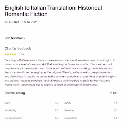 Italian translation of a historical romantic novel.