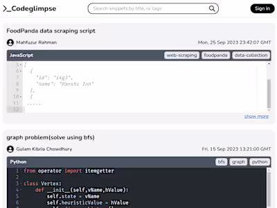 Codeglimpse - A house of code snippets