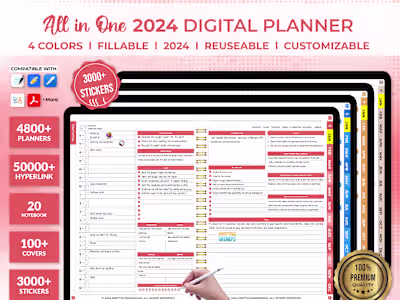 Ultimate All-in-One 2024 Dated Digital Planner, Fillable Planner