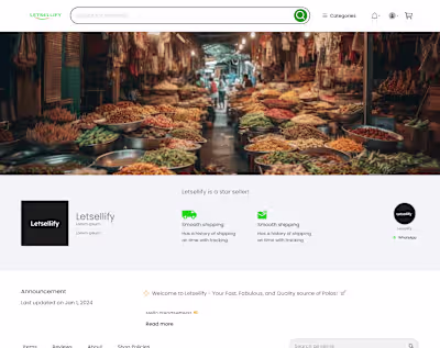 E-store page for an e-commerce site