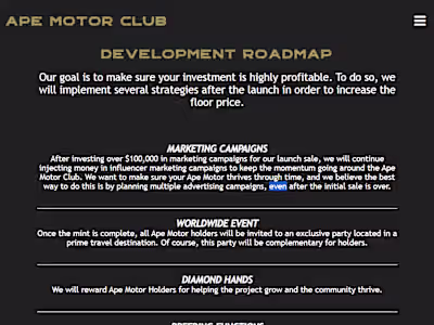 APE MOTOR CLUB WEB DESIGN