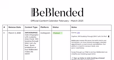 BEBLENDED CONTENT CALENDAR SAMPLE.