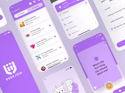 💜 UI/UX Design | Mobile App Design | Quiz Couples Dating App
