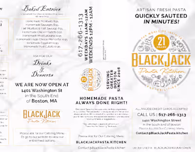 BlackJack Pasta Menu Design