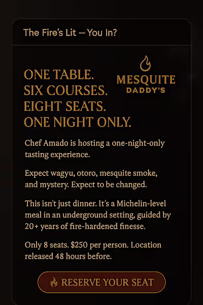 Pop-Up Dinner Invite: Mesquite Daddy’s One-Night-Only Experience
