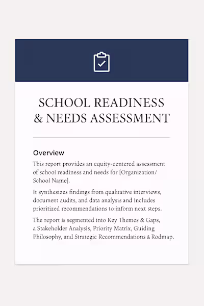 School Readiness & Needs Assessment