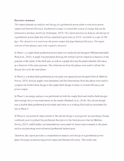 Report Geothermal Power Plant Analysis of Design