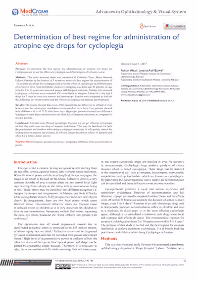 Determination of best Regime for Administration of Atropine Eye…